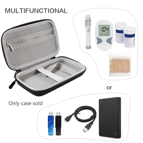 Diabetes Travel Case EVA Hartschale Diabetiker Tasche Organizer für Blutzuckermessgerät-Kit, Teststreifen, Lanzetten, Stechhilfe, Alkoholtupfer (Schwarz)