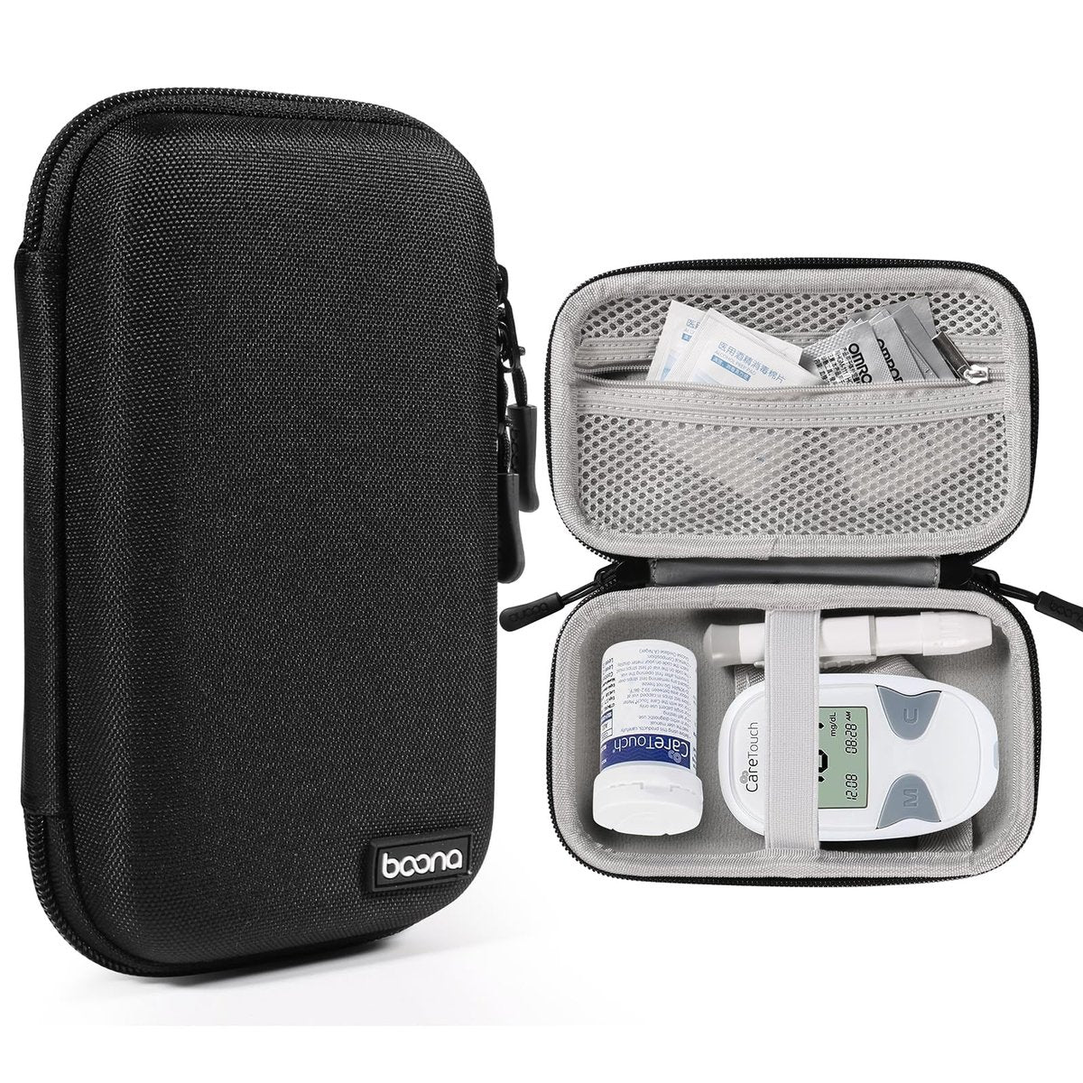 Diabetes Travel Case EVA Hartschale Diabetiker Tasche Organizer für Blutzuckermessgerät-Kit, Teststreifen, Lanzetten, Stechhilfe, Alkoholtupfer (Schwarz)
