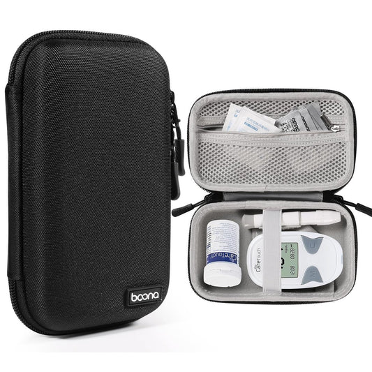 Diabetes Travel Case EVA Hartschale Diabetiker Tasche Organizer für Blutzuckermessgerät-Kit, Teststreifen, Lanzetten, Stechhilfe, Alkoholtupfer (Schwarz)