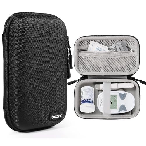 Diabetes Travel Case EVA Hartschale Diabetiker Tasche Organizer für Blutzuckermessgerät-Kit, Teststreifen, Lanzetten, Stechhilfe, Alkoholtupfer (Schwarz)