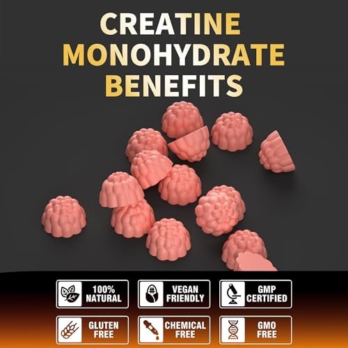 Nutravita NSF-zertifizierte Creatine Gummibärchen - Creatin-Monohydrat-Gummis für Männer und Frauen - 5 g Creatin-Monohydrat pro Portion - Zuckerfrei, Vegan, Erdbeergeschmack, 120 Stück