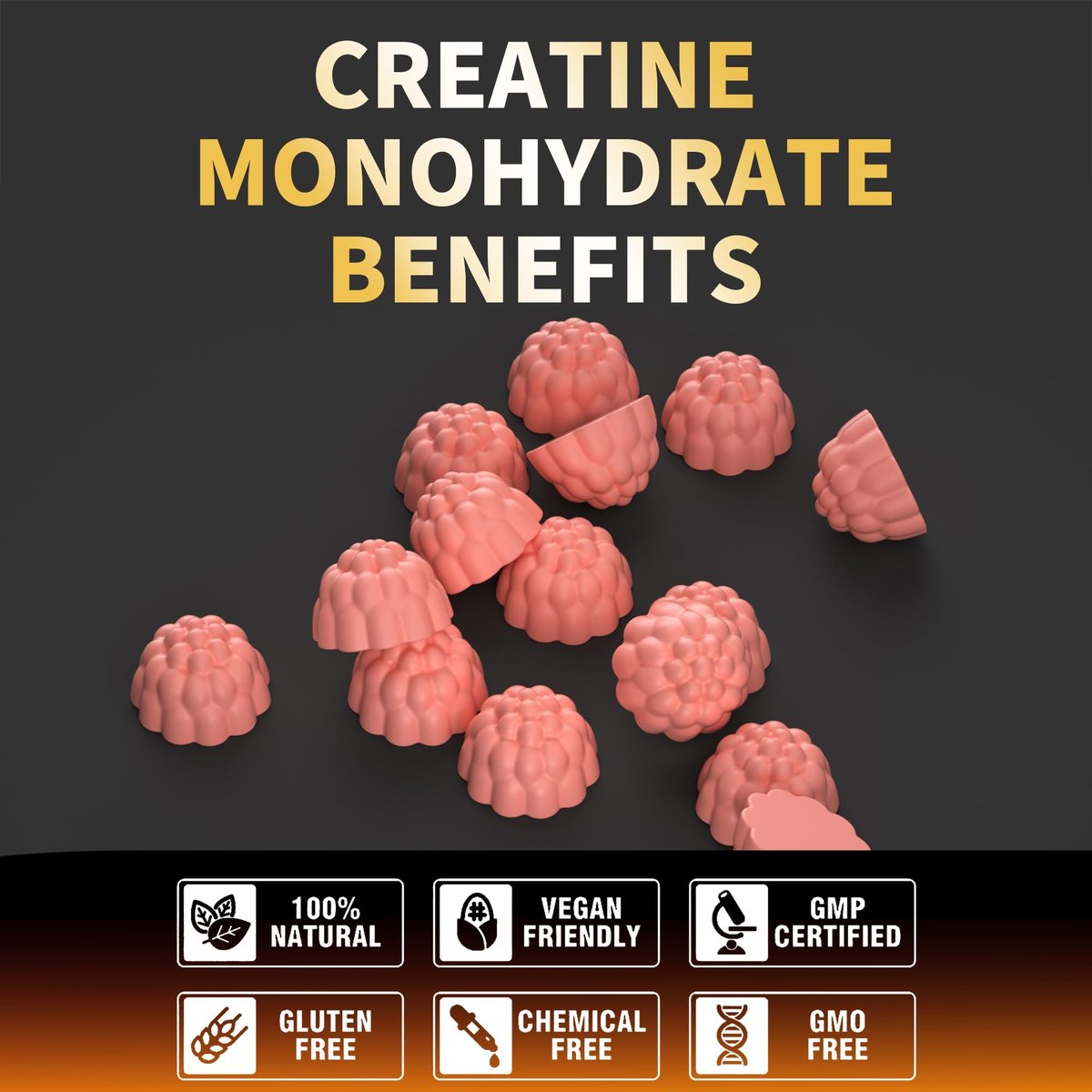 Nutravita NSF-zertifizierte Creatine Gummibärchen - Creatin-Monohydrat-Gummis für Männer und Frauen - 5 g Creatin-Monohydrat pro Portion - Zuckerfrei, Vegan, Erdbeergeschmack, 120 Stück