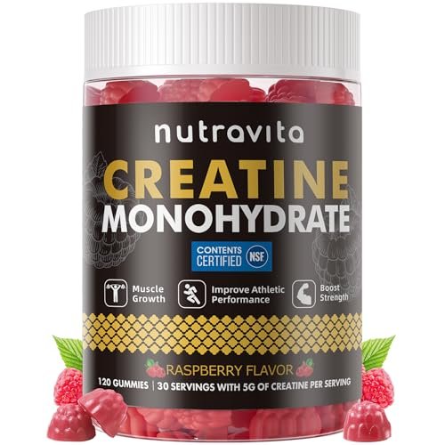 Nutravita Creatin-Monohydrat Gummibärchen für Männer & Frauen – 5 g Creatin pro Portion, zuckerfrei, vegan, Himbeergeschmack, 120 Stück