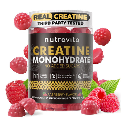 Nutravita Creatin-Monohydrat Gummibärchen für Männer & Frauen – 5 g Creatin pro Portion, zuckerfrei, vegan, Himbeergeschmack, 120 Stück