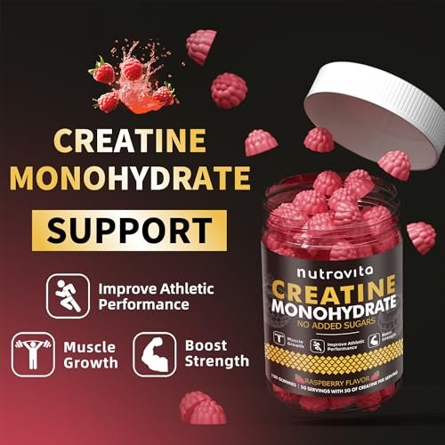 Nutravita Creatin-Monohydrat Gummibärchen für Männer & Frauen – 5 g Creatin pro Portion, zuckerfrei, vegan, Himbeergeschmack, 120 Stück