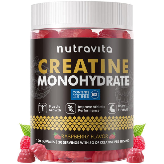 Nutravita Creatin-Monohydrat Gummibärchen für Männer & Frauen – 5 g Creatin pro Portion, zuckerfrei, vegan, Himbeergeschmack, 120 Stück