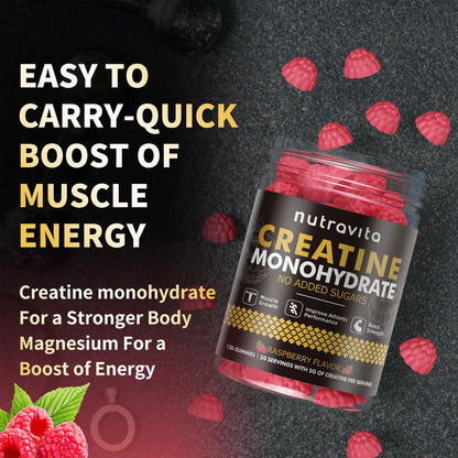 Nutravita Creatin-Monohydrat Gummibärchen für Männer & Frauen – 5 g Creatin pro Portion, zuckerfrei, vegan, Himbeergeschmack, 120 Stück