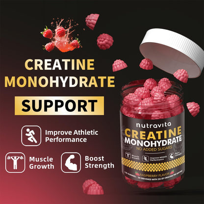 Nutravita Creatin-Monohydrat Gummibärchen für Männer & Frauen – 5 g Creatin pro Portion, zuckerfrei, vegan, Himbeergeschmack, 120 Stück