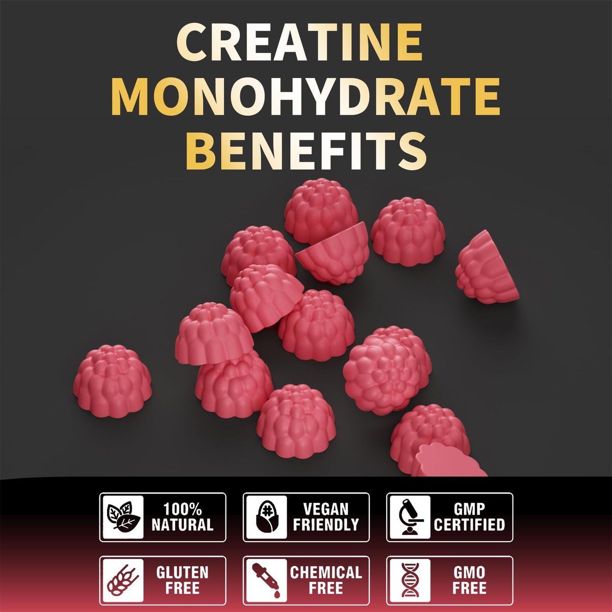 Nutravita Creatin-Monohydrat Gummibärchen für Männer & Frauen – 5 g Creatin pro Portion, zuckerfrei, vegan, Himbeergeschmack, 120 Stück