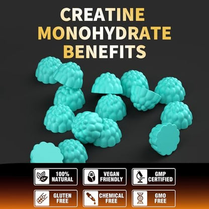 Nutravita NSF-zertifizierte Creatine Gummibärchen – Creatin-Monohydrat Gummies für Männer und Frauen – 5 g Creatin-Monohydrat pro Portion – Zuckerfrei, vegan, Blaubeergeschmack, 120 Stück