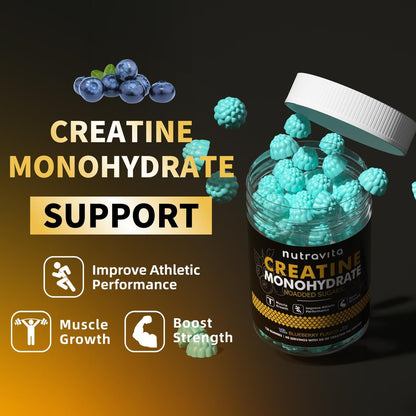 Nutravita NSF-zertifizierte Creatine Gummibärchen – Creatin-Monohydrat Gummies für Männer und Frauen – 5 g Creatin-Monohydrat pro Portion – Zuckerfrei, vegan, Blaubeergeschmack, 120 Stück