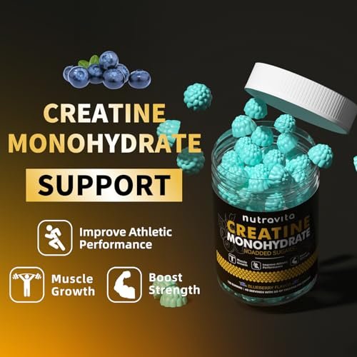 Nutravita NSF-zertifizierte Creatine Gummibärchen – Creatin-Monohydrat Gummies für Männer und Frauen – 5 g Creatin-Monohydrat pro Portion – Zuckerfrei, vegan, Blaubeergeschmack, 120 Stück