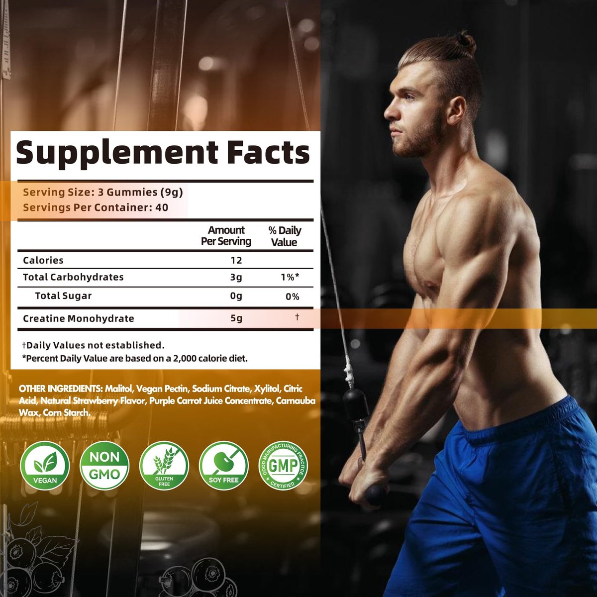Nutravita NSF-zertifizierte Creatine Gummibärchen – Creatin-Monohydrat Gummies für Männer und Frauen – 5 g Creatin-Monohydrat pro Portion – Zuckerfrei, vegan, Blaubeergeschmack, 120 Stück