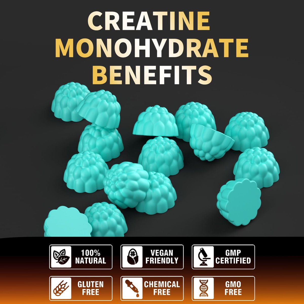 Nutravita NSF-zertifizierte Creatine Gummibärchen – Creatin-Monohydrat Gummies für Männer und Frauen – 5 g Creatin-Monohydrat pro Portion – Zuckerfrei, vegan, Blaubeergeschmack, 120 Stück