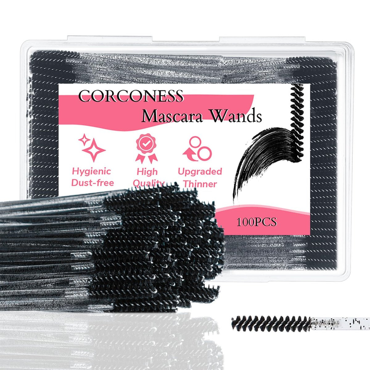 Corconess 100 Stück Mini Spoolies für Wimpernverlängerungen, Einweg-Lash-Spoolies, Mikro-Augenbrauenbürste, Wimpernbürstchen, Mascara-Stäbchen, Lash Tech Zubehör