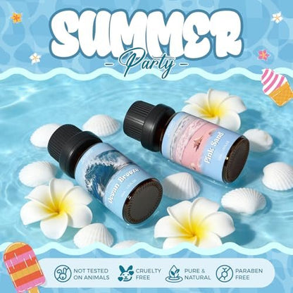 SALUBRITO Sommer-Duftöle Set – Premium ätherische Öle für Diffuser, Kerzen- und Seifenherstellung – Frische Baumwolle, Kokosnuss, Mojito, Ananas, Meeresbrise, Pink Island – Starke Duftöle