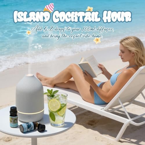SALUBRITO Sommer-Duftöle Set – Premium ätherische Öle für Diffuser, Kerzen- und Seifenherstellung – Frische Baumwolle, Kokosnuss, Mojito, Ananas, Meeresbrise, Pink Island – Starke Duftöle