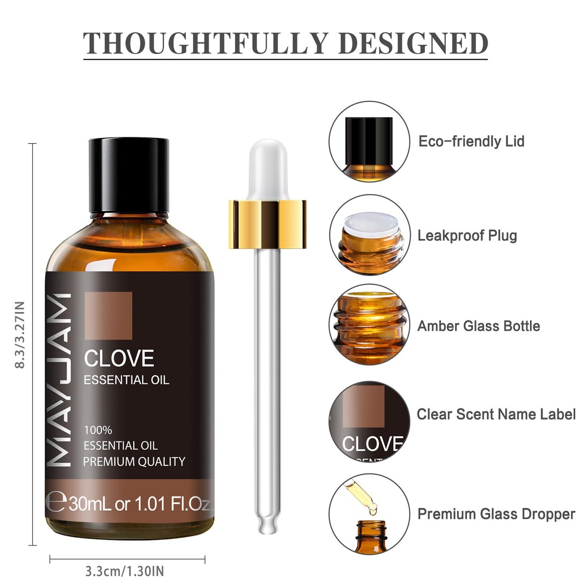 MAYJAM Gewürznelkenöl – Reines ätherisches Öl, 30 ml für Diffuser, Seifen- und Kerzenherstellung, ideal für Zuhause, Büro, Auto und Yoga