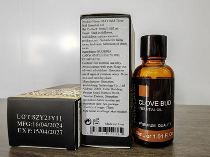 MAYJAM Gewürznelkenöl – Reines ätherisches Öl, 30 ml für Diffuser, Seifen- und Kerzenherstellung, ideal für Zuhause, Büro, Auto und Yoga