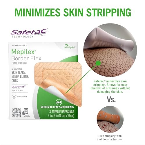 Mepilex Border Flex 4 x 4 Zoll (10 x 10 cm) – Krankenhausqualität Wundverband für Hautrisse, kleine Verbrennungen und Schnitte, wasserdicht, bis zu 7 Tage Haftung