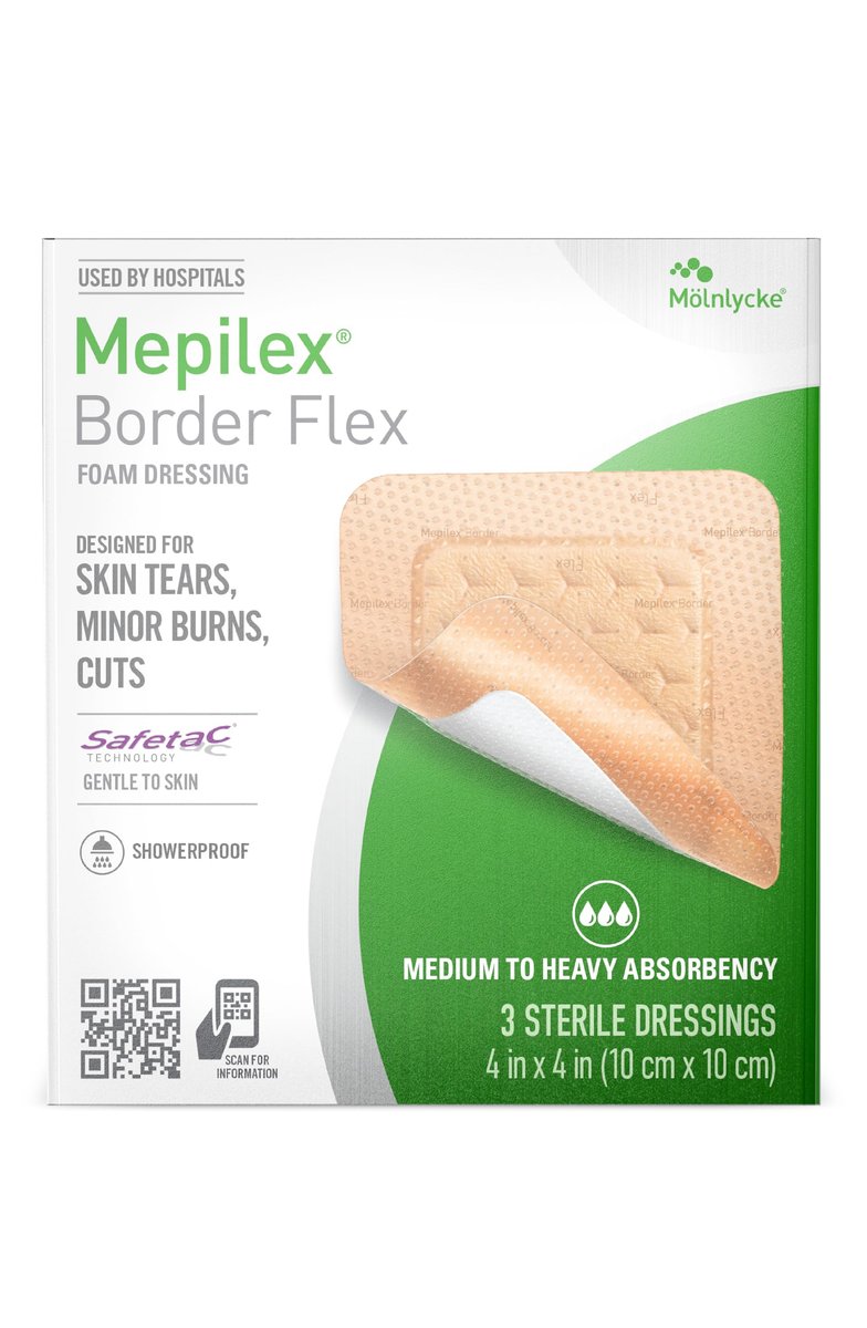 Mepilex Border Flex 4 x 4 Zoll (10 x 10 cm) – Krankenhausqualität Wundverband für Hautrisse, kleine Verbrennungen und Schnitte, wasserdicht, bis zu 7 Tage Haftung