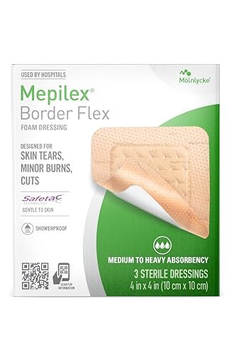 Mepilex Border Flex 4 x 4 Zoll (10 x 10 cm) – Krankenhausqualität Wundverband für Hautrisse, kleine Verbrennungen und Schnitte, wasserdicht, bis zu 7 Tage Haftung