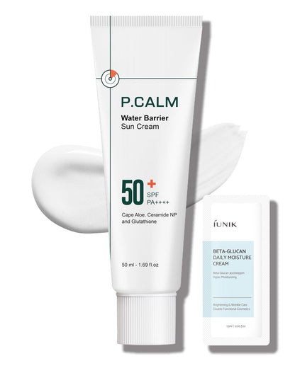 P.CALM Water Barrier Moisturizing Sun Cream - Mattes Finish, kein Weißschleier, SPF 50+ PA++++, vegan, beruhigende Feuchtigkeit, täglicher Sonnenschutz für trockene, ölige und empfindliche Haut, Korean Skincare, 50 ml