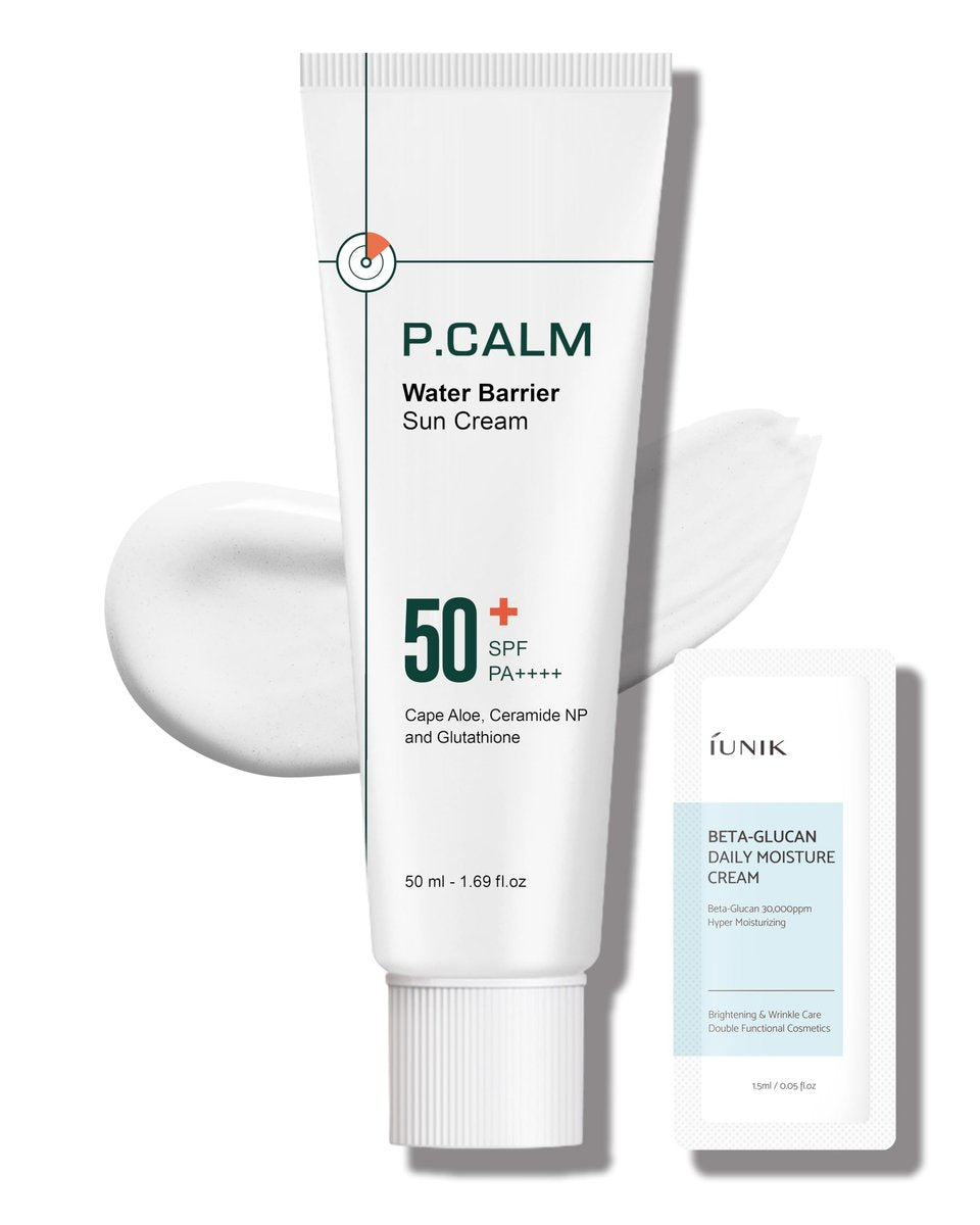 P.CALM Water Barrier Moisturizing Sun Cream - Mattes Finish, kein Weißschleier, SPF 50+ PA++++, vegan, beruhigende Feuchtigkeit, täglicher Sonnenschutz für trockene, ölige und empfindliche Haut, Korean Skincare, 50 ml