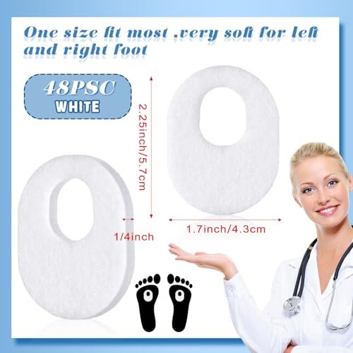 WILLBOND 48 Stück Hornhautpads weich 1/4" dick oval Fußpflaster Filzpolster selbstklebend für Männer Frauen Füße Zehen Schmerzlinderung (Weiß, 1/4 Zoll)