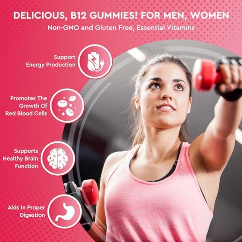 ReviNutra Vitamin B12 Gummis – 5000 mcg Methylcobalamin mit Eisen, Vitamin C, D3 & Folsäure – Energie & Immunsystem – Vegan – 60 Stück
