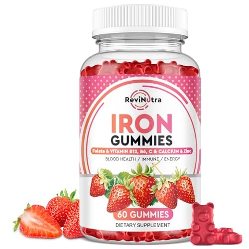 Eisen Gummibärchen mit Calcium, Zink, Folsäure & Vitamin B12, C, B6 für Erwachsene & Kinder - Blutbildner & Energieunterstützung bei Eisenmangel, Anämie, Vegan - 60 Gummibärchen
