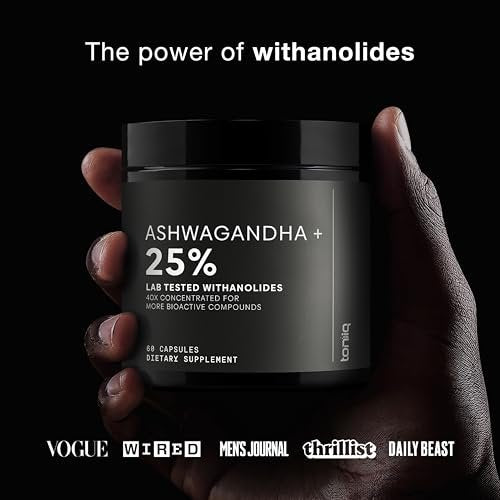 Toniiq Ashwagandha – Ultrahochwirksamer 40:1 Extrakt mit 25 % Withanoliden – Wild geerntet in Indien – Hochkonzentriert & laborgeprüft – 60 Kapseln