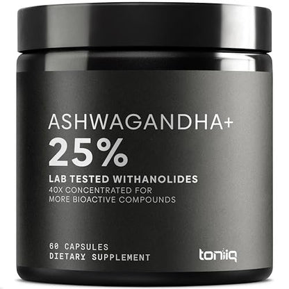 Toniiq Ashwagandha – Ultrahochwirksamer 40:1 Extrakt mit 25 % Withanoliden – Wild geerntet in Indien – Hochkonzentriert & laborgeprüft – 60 Kapseln