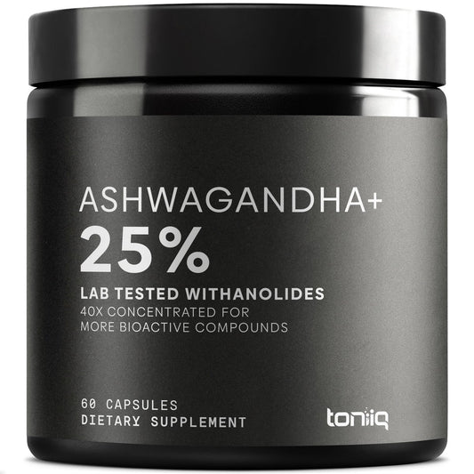 Toniiq Ashwagandha – Ultrahochwirksamer 40:1 Extrakt mit 25 % Withanoliden – Wild geerntet in Indien – Hochkonzentriert & laborgeprüft – 60 Kapseln