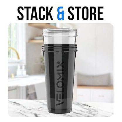 VELOMIX 2er-Pack 28 oz Proteinshaker-Flaschen mit 2x Drahtbesen – Auslaufsichere Shaker-Becher für Proteinshakes (Schwarz/Transparent)