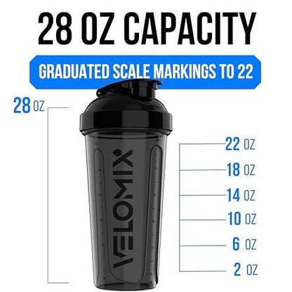 VELOMIX 2er-Pack 28 oz Proteinshaker-Flaschen mit 2x Drahtbesen – Auslaufsichere Shaker-Becher für Proteinshakes (Schwarz/Transparent)