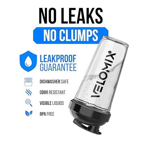 VELOMIX 2er-Pack 28 oz Proteinshaker-Flaschen mit 2x Drahtbesen – Auslaufsichere Shaker-Becher für Proteinshakes (Schwarz/Transparent)