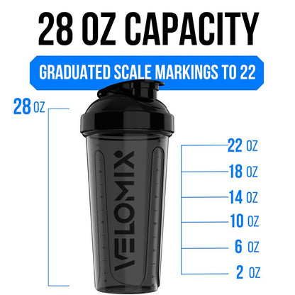 VELOMIX 2er-Pack 28 oz Proteinshaker-Flaschen mit 2x Drahtbesen – Auslaufsichere Shaker-Becher für Proteinshakes (Schwarz/Transparent)