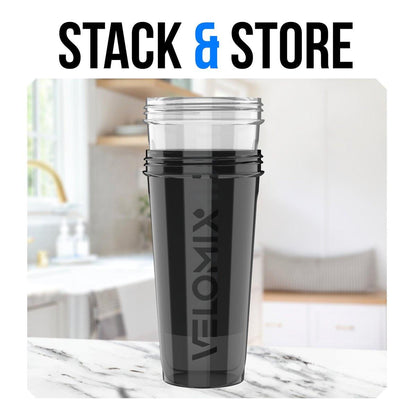 VELOMIX 2er-Pack 28 oz Proteinshaker-Flaschen mit 2x Drahtbesen – Auslaufsichere Shaker-Becher für Proteinshakes (Schwarz/Transparent)