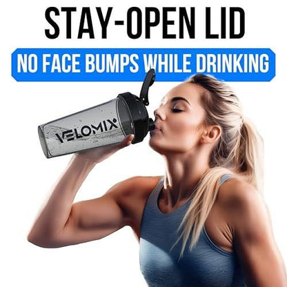 VELOMIX 2er-Pack 28 oz Proteinshaker-Flaschen mit 2x Drahtbesen – Auslaufsichere Shaker-Becher für Proteinshakes (Schwarz/Transparent)