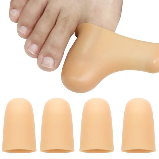 4er-Pack Gel-Zehenkappe und -Schutz für den großen Zeh – Polsterung und Schutz, Zehenkappen für Damen und Herren, Linderung bei fehlenden oder eingewachsenen Zehennägeln, Hühneraugen, Blasen, Hammerzehen (Groß, Beige)