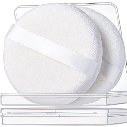 Teenitor 2er-Pack Puderquaste, 10,5 cm Puderquaste für Körperpuder, große Puderquaste, weiche Velours-Puderquaste mit Behälter, Weiß