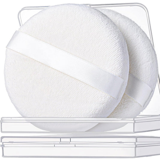 Teenitor 2er-Pack Puderquaste, 10,5 cm Puderquaste für Körperpuder, große Puderquaste, weiche Velours-Puderquaste mit Behälter, Weiß