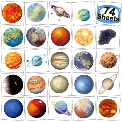 CHARLENT Planeten Temporäre Tattoos für Kinder Partyzubehör - 74 Einzelblätter Weltraum Tattoos für Jungen Mädchen Geburtstagsfeier Geschenke für Goodie Bags