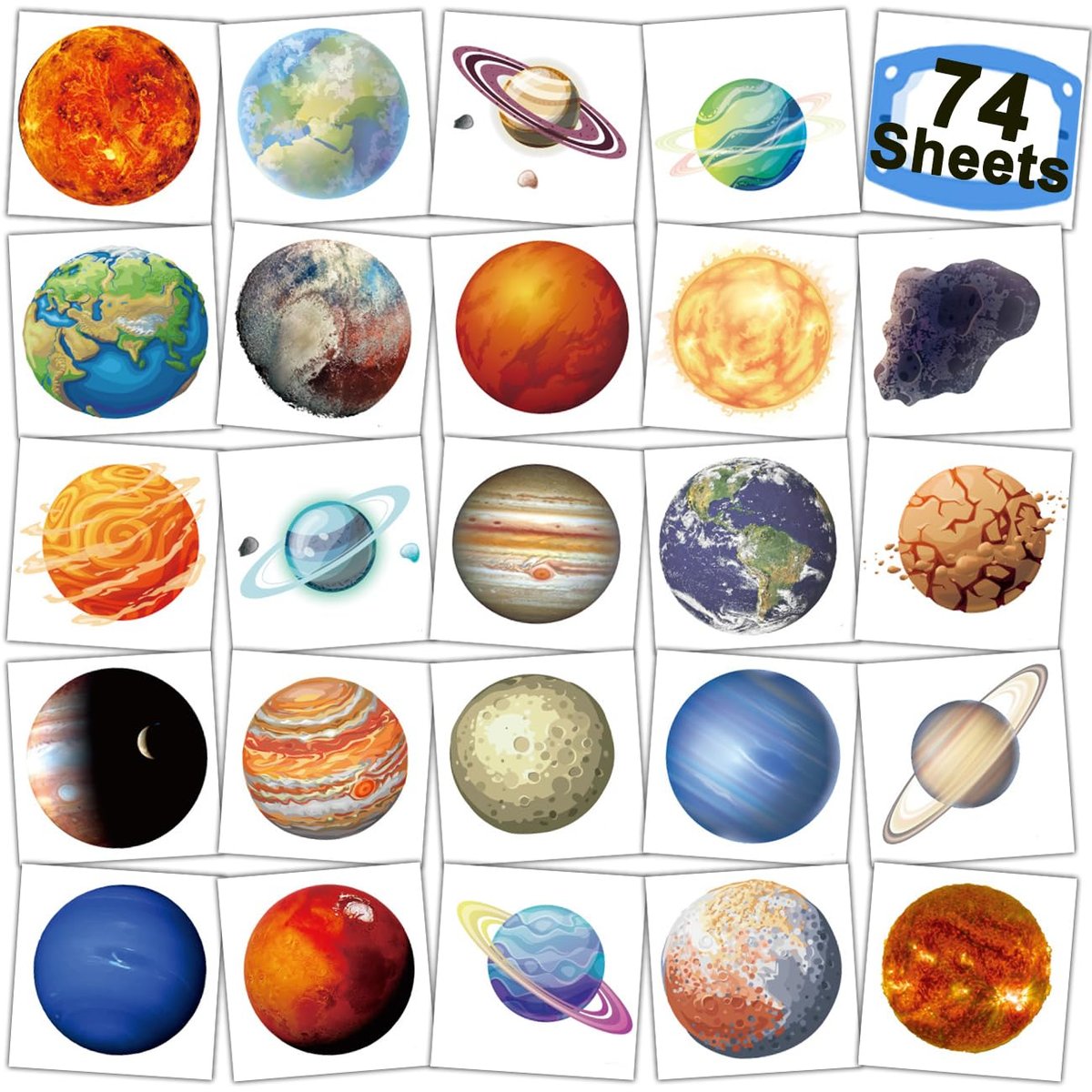 CHARLENT Planeten Temporäre Tattoos für Kinder Partyzubehör - 74 Einzelblätter Weltraum Tattoos für Jungen Mädchen Geburtstagsfeier Geschenke für Goodie Bags