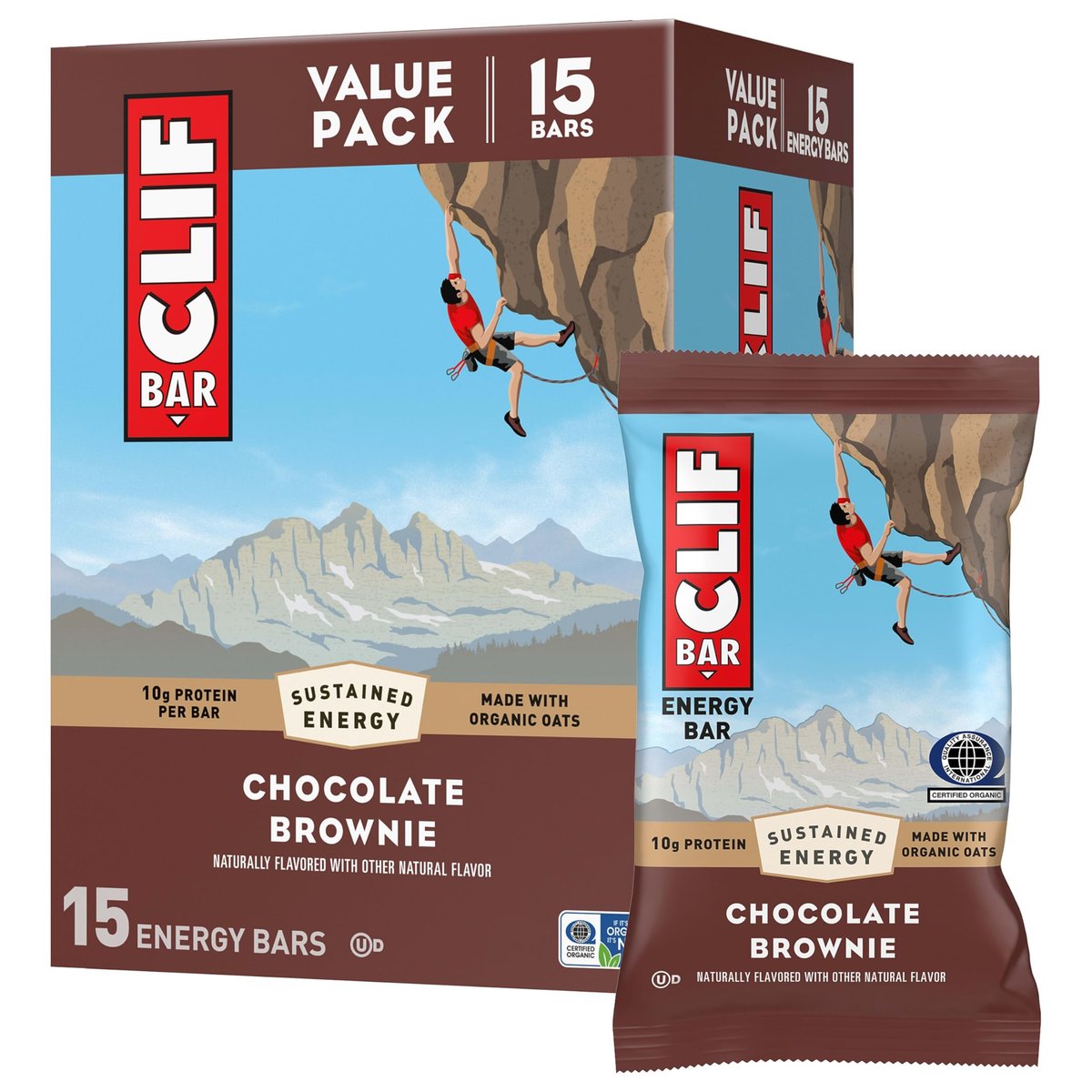 CLIF BAR Energieriegel – Chocolate Brownie – mit Hafer aus biologischem Anbau – 15er-Pack