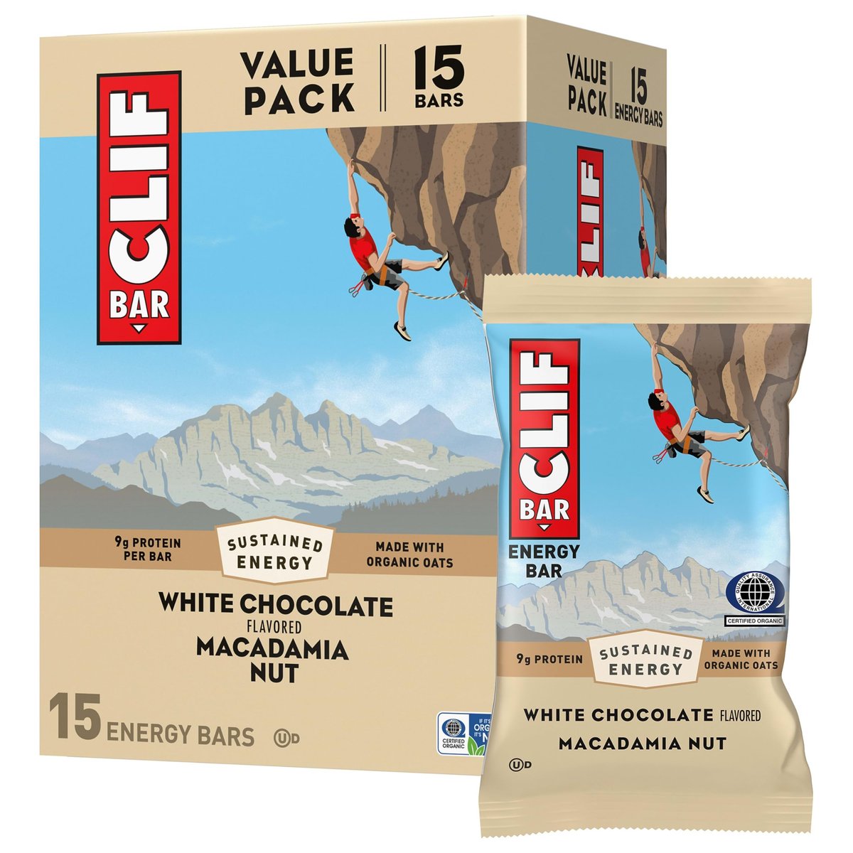 CLIF BAR Energie- und Proteinriegel – Weiße Schokolade Macadamianuss – mit Bio-Hafer – 15er-Pack