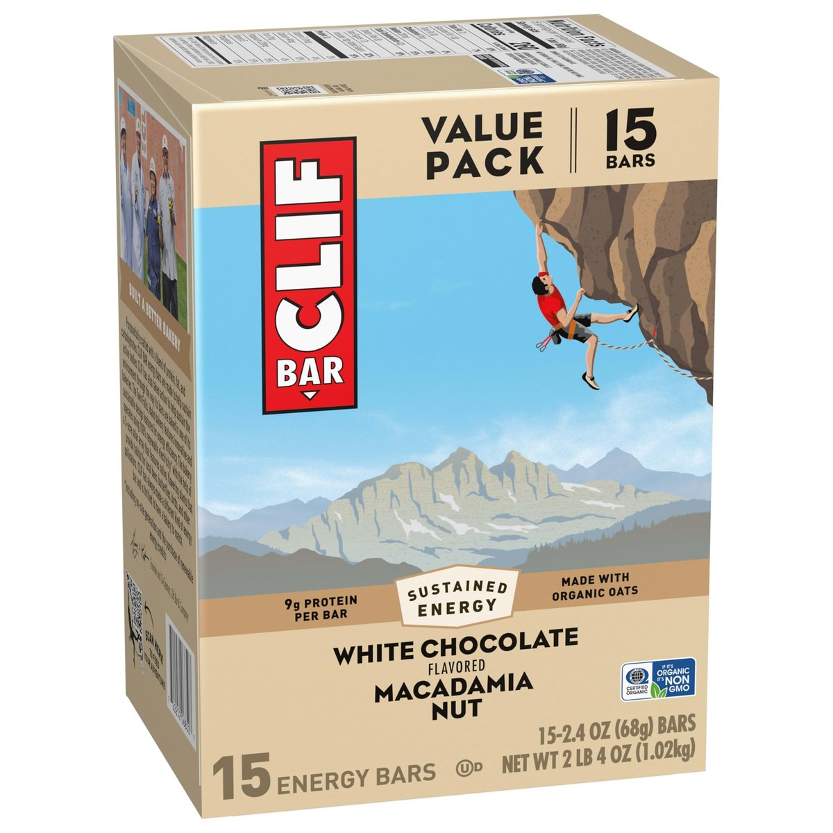 CLIF BAR Energie- und Proteinriegel – Weiße Schokolade Macadamianuss – mit Bio-Hafer – 15er-Pack