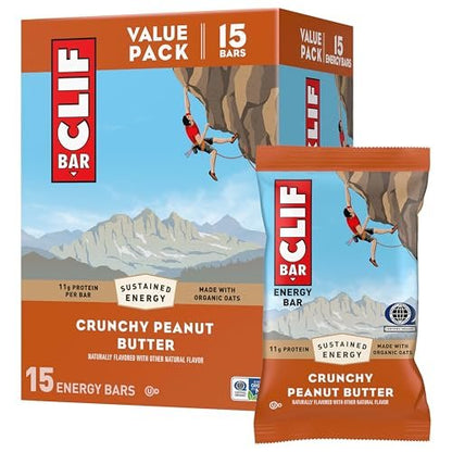 CLIF BAR – Energie- & Proteinriegel – Knusprige Erdnussbutter – mit Hafer aus biologischem Anbau – Energieriegel – Non-GMO – (15er Pack)