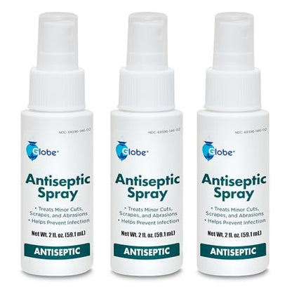 Globe 3er-Pack Erste-Hilfe Antiseptikum Spray, Wundreiniger, Benzalkoniumchlorid für kleine Schnitte, Schürfwunden und Verbrennungen, 2 Unzen